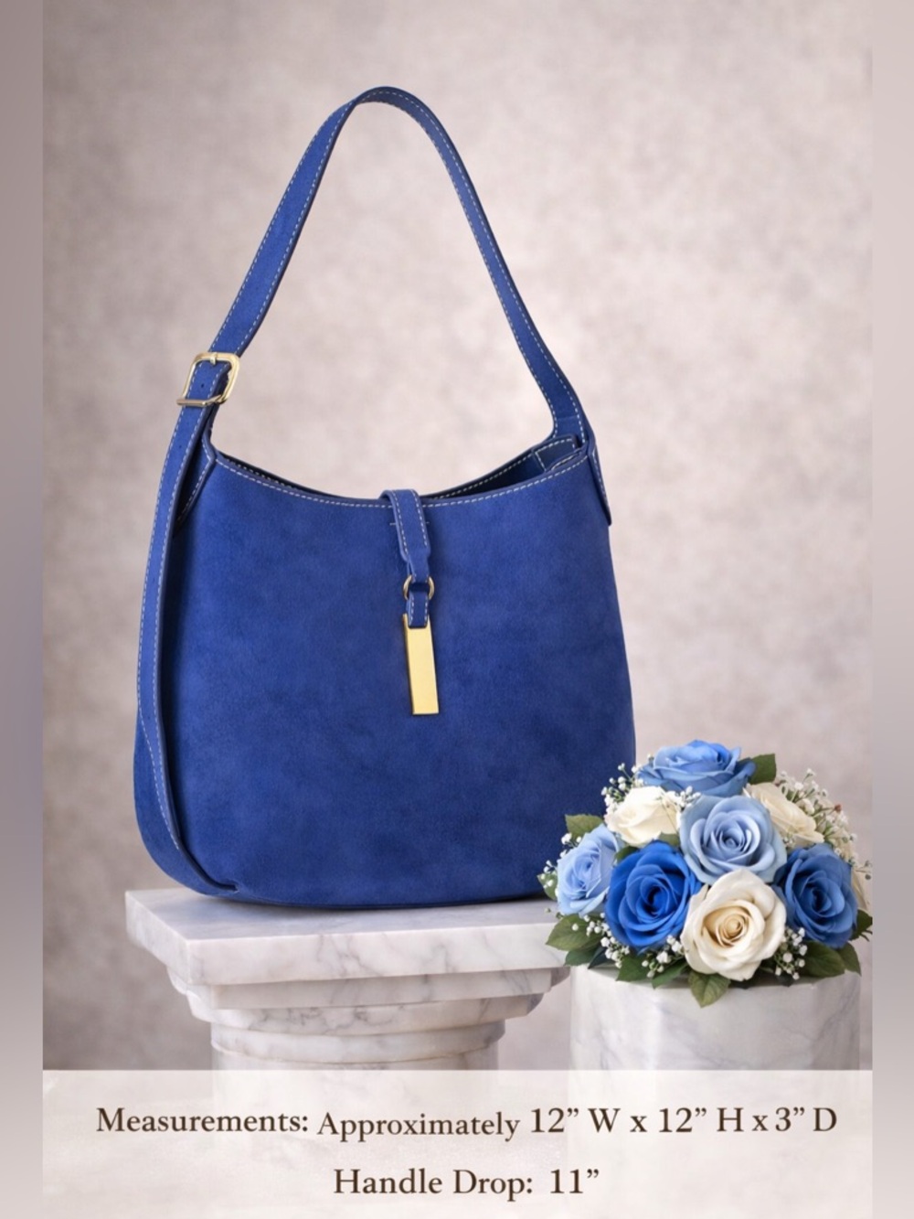 Blue Suede Shoulder Bag - Unbranded